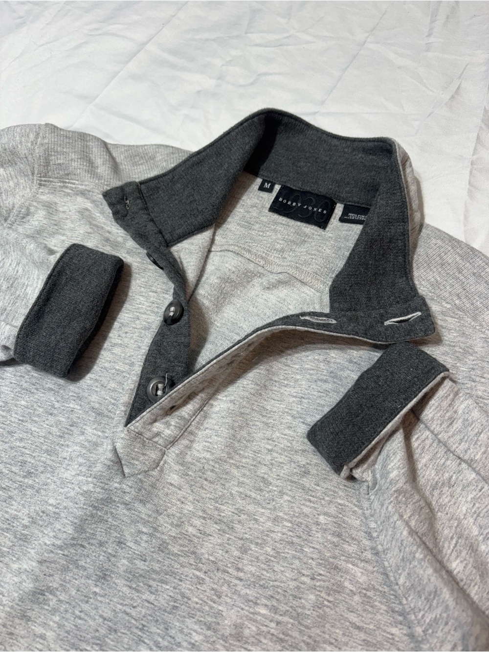 Bobby Jones Gray Quarter Button Golf Pullover M Front Zip Pockets